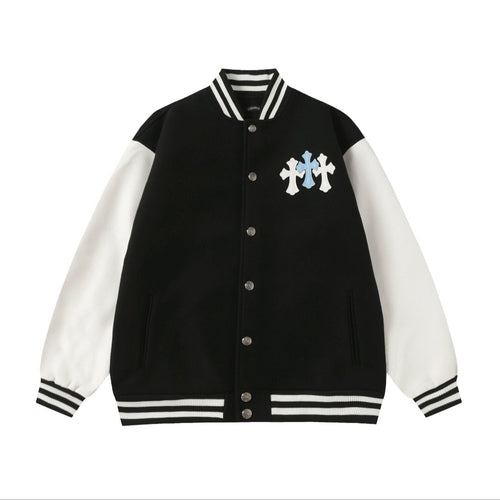Black White Street Style Baseball Coat 0002